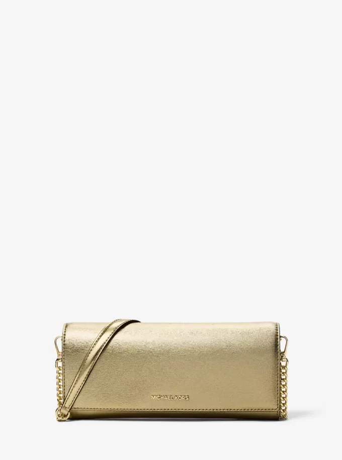 Jet Set Medium Clutch aus verziertem Metallic-Leder