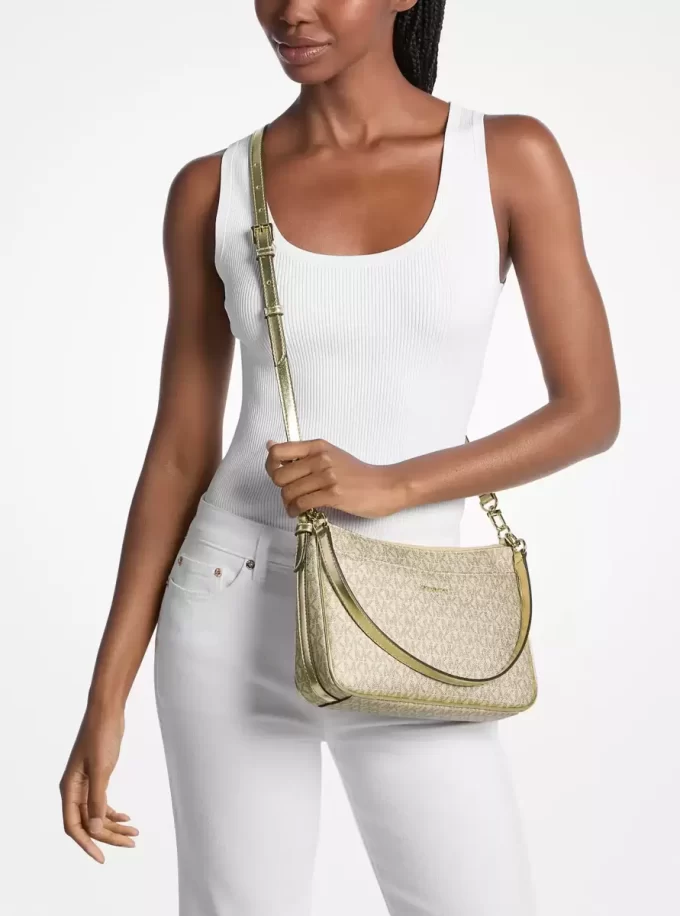 Jet Set Medium Metallic Signature Logo Convertible Crossbody Bag Jet Set Medium Metallic Signature Logo Convertible Crossbody Bag