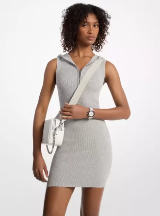 Kapuzenkleid aus geripptem Stretch-Viskose