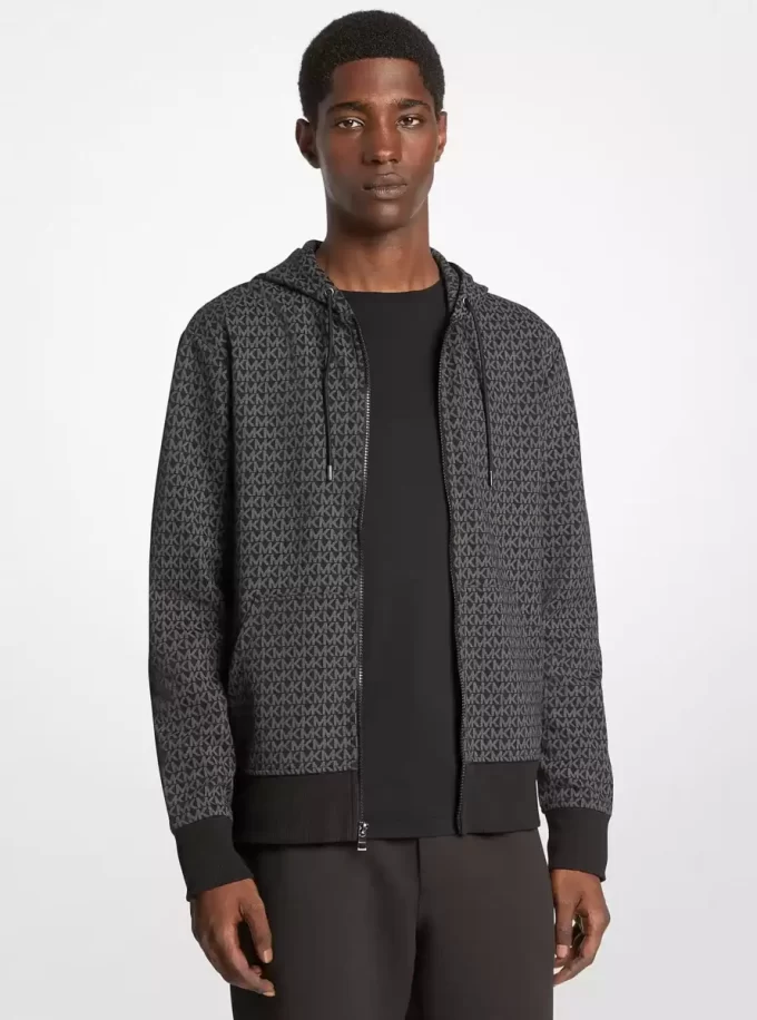 Kapuzenpullover mit Reißverschluss und Logo aus Baumwollmischgewebe Kapuzenpullover mit Reißverschluss und Logo aus Baumwollmischgewebe