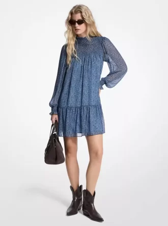 Kleid aus Georgette mit metallischem Paisley-Print