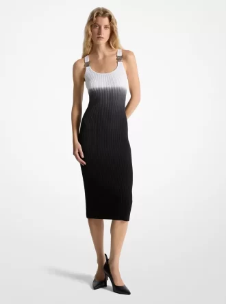 Kleid aus geripptem Stretch-Viskose mit Ombré-Effekt