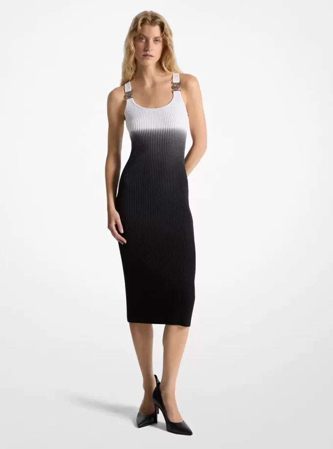 Kleid aus geripptem Stretch-Viskose mit Ombré-Effekt Kleid aus geripptem Stretch-Viskose mit Ombré-Effekt
