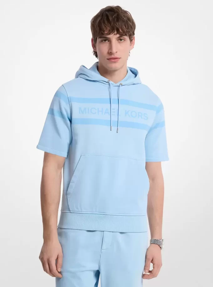 Kurzarm-Hoodie aus stückgefärbter Baumwolle mit Logo Kurzarm-Hoodie aus stückgefärbter Baumwolle mit Logo