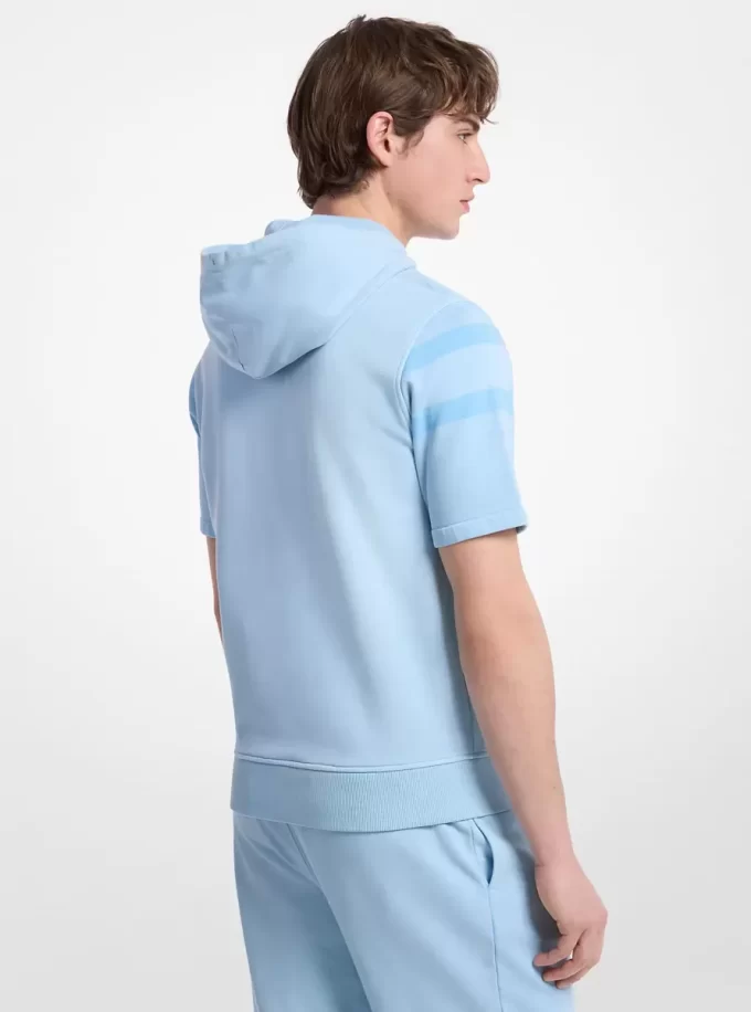 Kurzarm-Hoodie aus stückgefärbter Baumwolle mit Logo Kurzarm-Hoodie aus stückgefärbter Baumwolle mit Logo