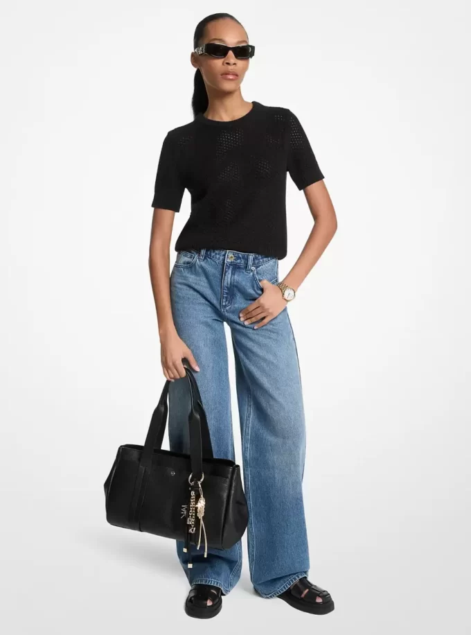 Kurzarmpullover aus Baumwoll-Kaschmir-Mesh Kurzarmpullover aus Baumwoll-Kaschmir-Mesh