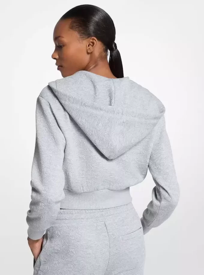 Kurzer Kapuzenpullover mit Logo-Jacquard-Muster und Reißverschluss