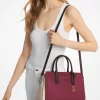 Laila Medium Color-Block Satchel aus genarbtem Leder