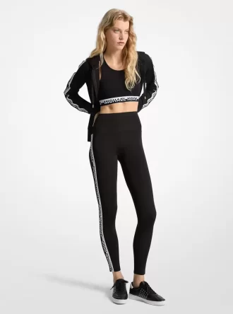 Leggings aus Stretch-Strick mit Logo-Band und hohem Bund