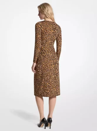 Leopardenmuster-Kleid aus mattem Jersey mit Raffungen