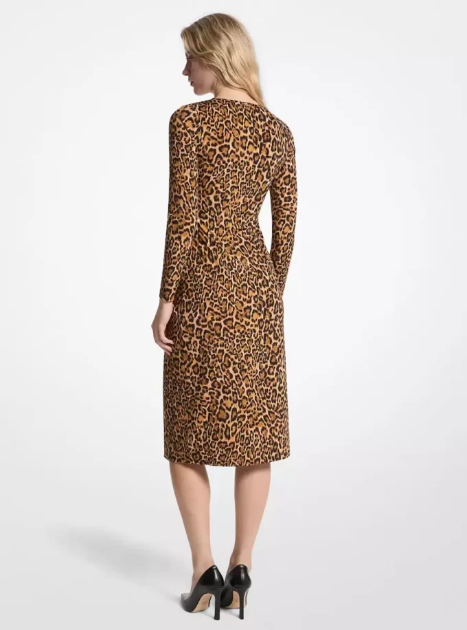 Leopardenmuster-Kleid aus mattem Jersey mit Raffungen