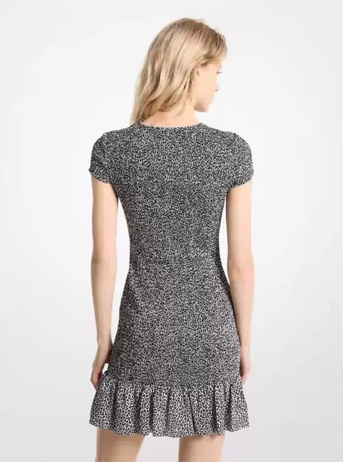 Leopardenmuster-Minikleid mit Smokdetails