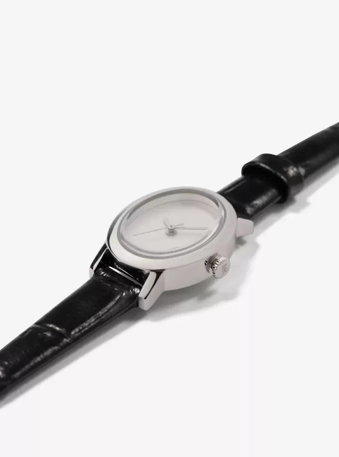 Limitierte Petite Maude Uhr in Silberoptik und mit Krokodilprägung