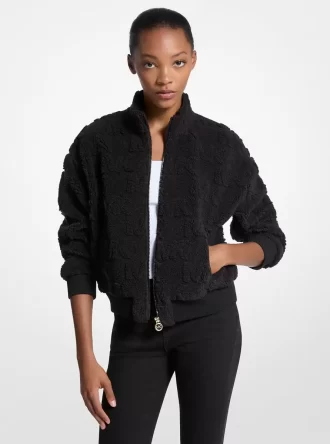 Logo-Jacquard-Sherpa-Jacke mit Reißverschluss