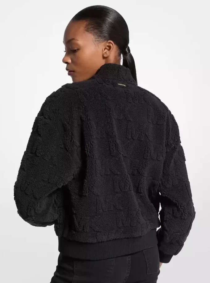 Logo-Jacquard-Sherpa-Jacke mit Reißverschluss