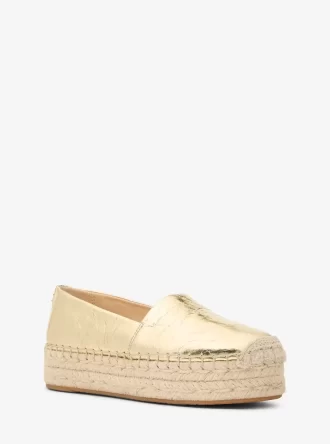 Lynne Plateau-Espadrilles aus geknacktem Metallic-Leder