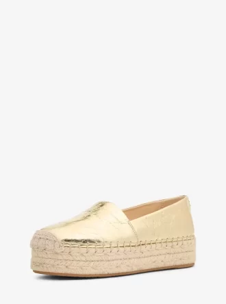 Lynne Plateau-Espadrilles aus geknacktem Metallic-Leder