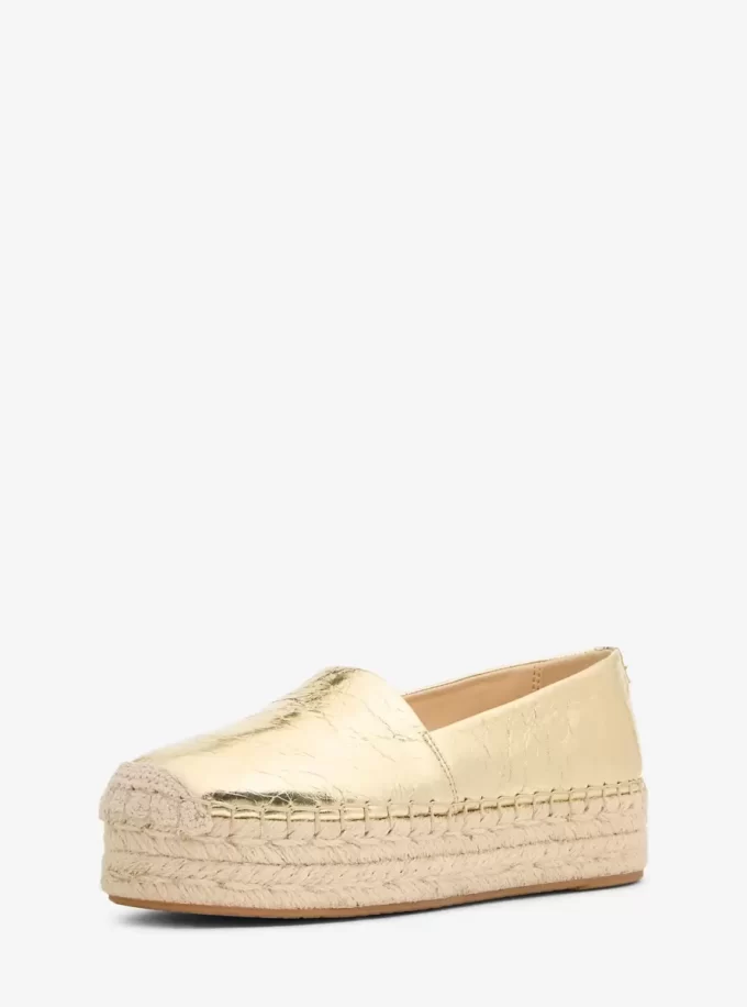 Lynne Plateau-Espadrilles aus geknacktem Metallic-Leder Lynne Plateau-Espadrilles aus geknacktem Metallic-Leder