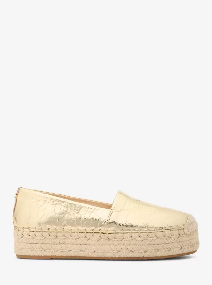 Lynne Plateau-Espadrilles aus geknacktem Metallic-Leder Lynne Plateau-Espadrilles aus geknacktem Metallic-Leder