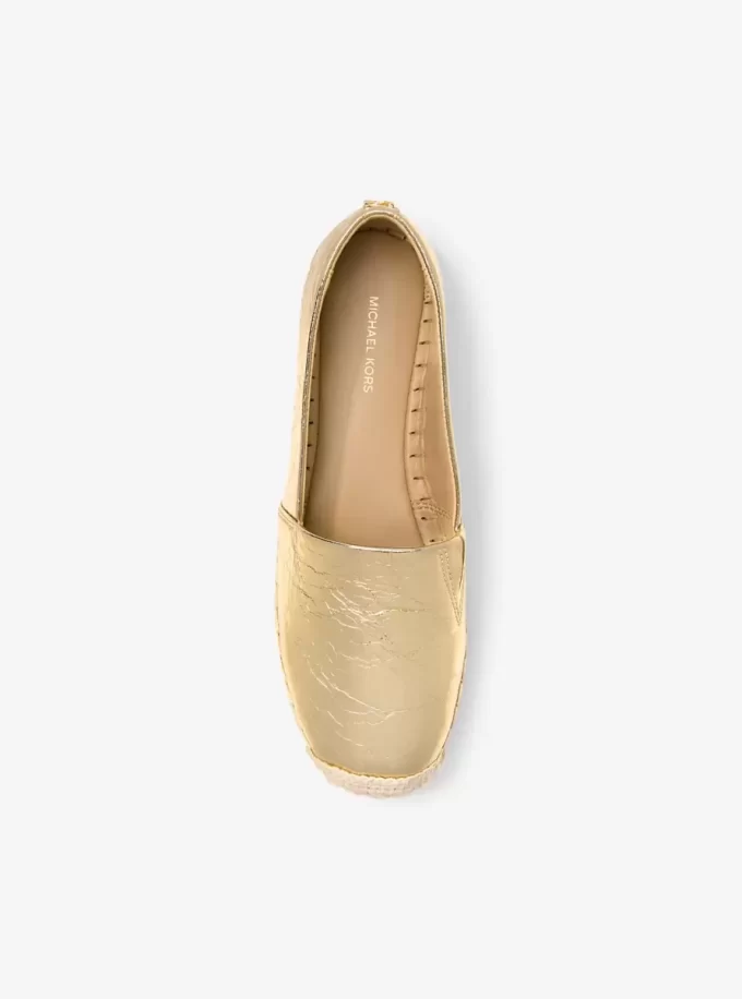 Lynne Plateau-Espadrilles aus geknacktem Metallic-Leder Lynne Plateau-Espadrilles aus geknacktem Metallic-Leder