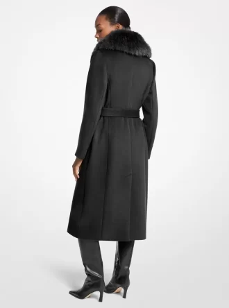 Mantel aus Wollmischung mit Kunstpelzbesatz