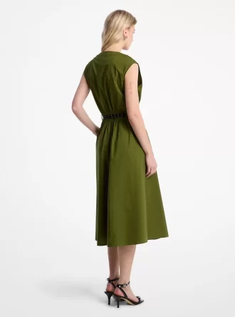 Midikleid aus Stretch-Baumwollpopeline mit Gürtel