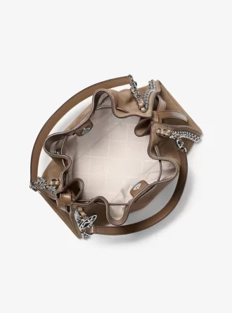 Mina Große Wildleder-Schultertasche mit Kette