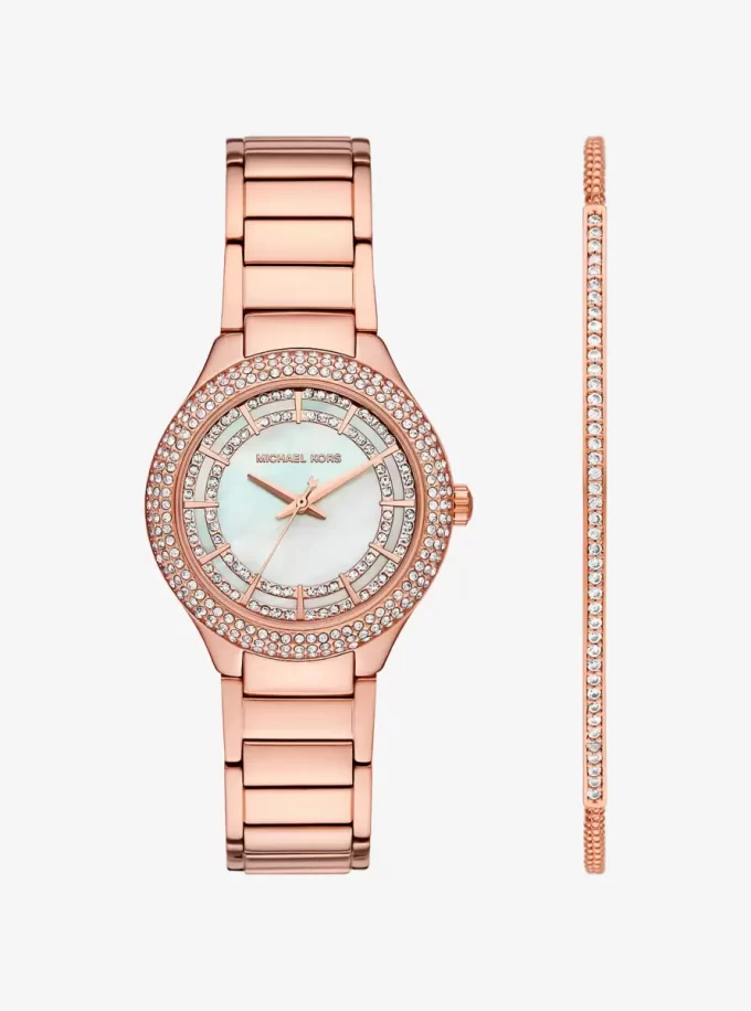 Mini Sylvia Pavé Roségoldfarbenes Uhren- und Armband-Geschenkset