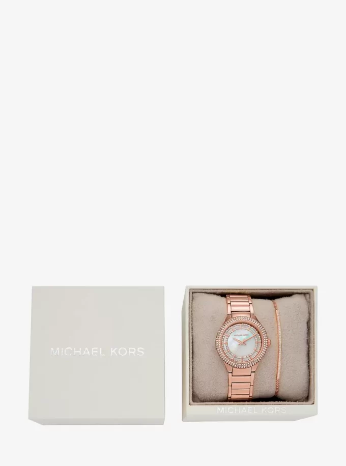 Mini Sylvia Pavé Roségoldfarbenes Uhren- und Armband-Geschenkset