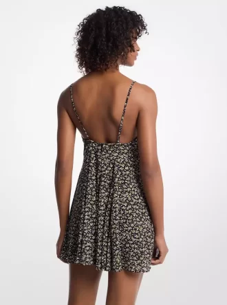 Minikleid aus Georgette mit Blumenmuster und Nieten