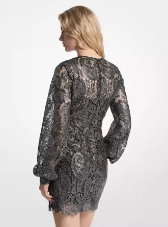 Minikleid aus metallisch schimmernder Paisley-Spitze