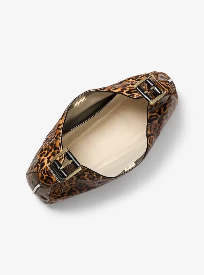 Nolita Große Hobo-Schultertasche aus Kalbsfell mit Leopardenmuster