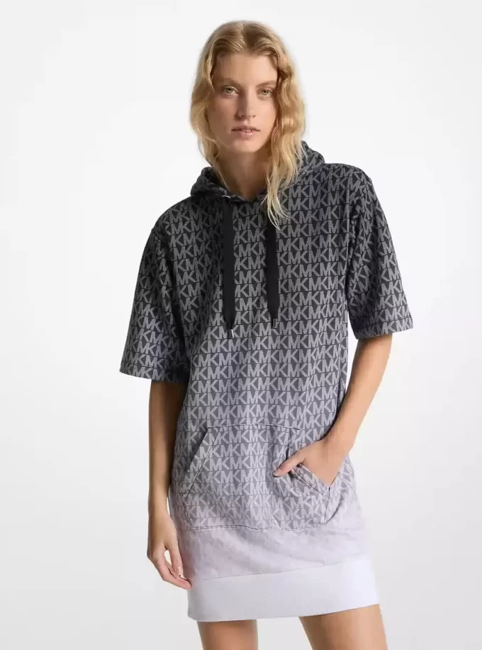 Ombré-Hoodie-Kleid aus Baumwollfrottee mit charakteristischem Logo