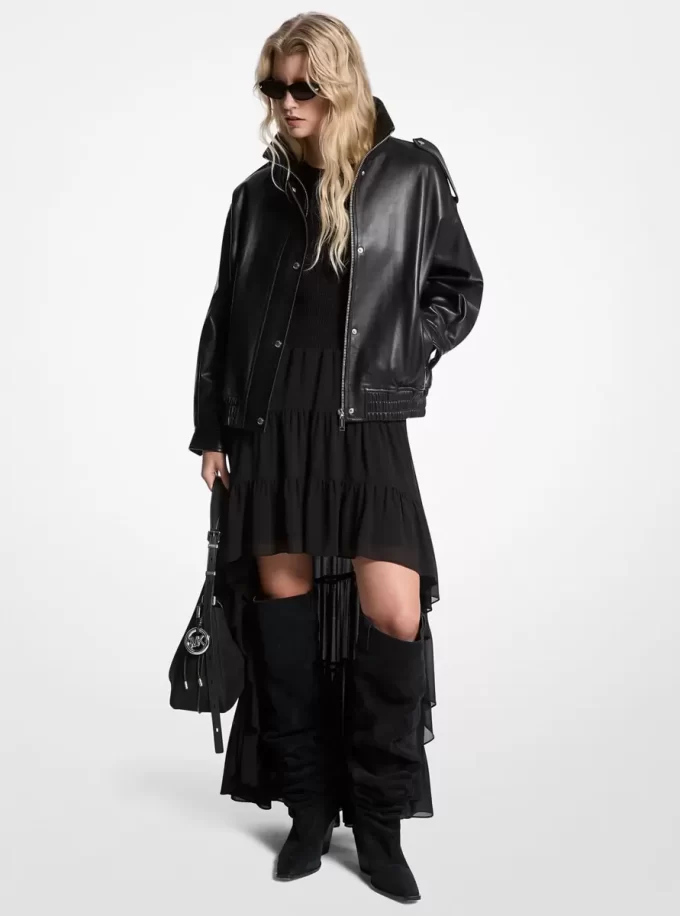 Oversized Lederblousonjacke