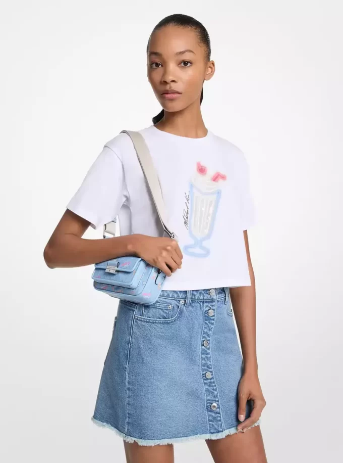 Paillettenbesetztes Baumwoll-T-Shirt mit Grafik