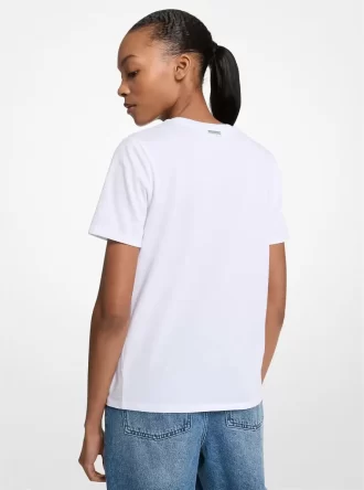 Paillettenbesetztes Baumwoll-T-Shirt mit Grafik