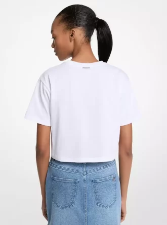 Paillettenbesetztes Baumwoll-T-Shirt mit Grafik