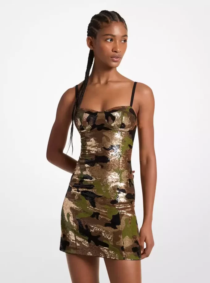 Paillettenbesetztes Camouflage-Bustierkleid
