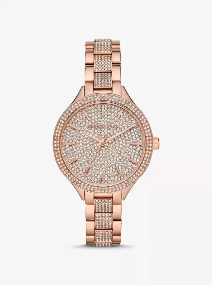 Pavé-Uhr in Roségold-Optik