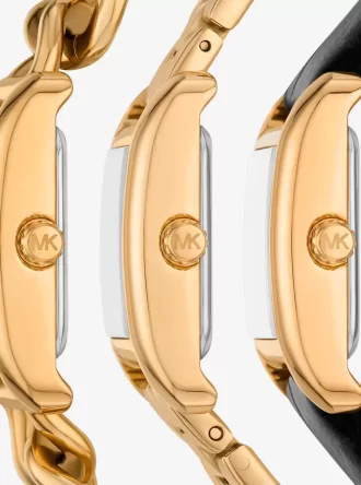 Petite Monroe Uhrenarmband-Set aus goldfarbenem und krokodilgeprägtem Leder