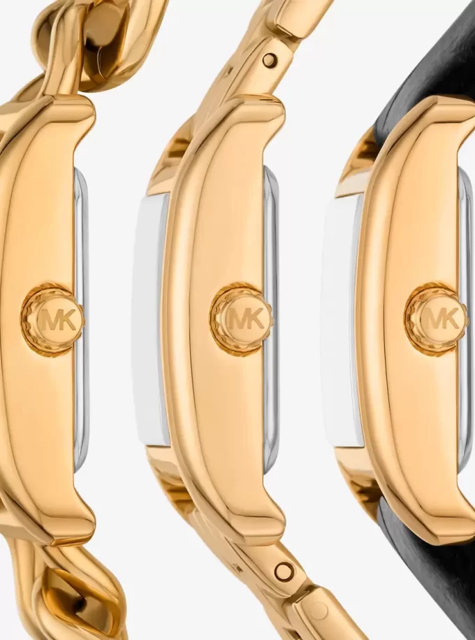 Petite Monroe Uhrenarmband-Set aus goldfarbenem und krokodilgeprägtem Leder