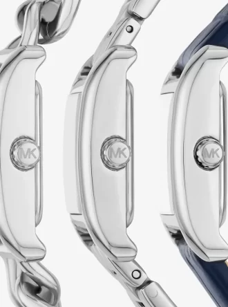 Petite Monroe Uhrenarmband-Set aus silberfarbenem und krokodilgeprägtem Leder