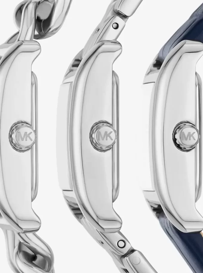 Petite Monroe Uhrenarmband-Set aus silberfarbenem und krokodilgeprägtem Leder