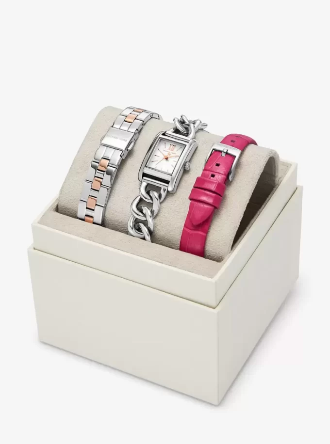 Petite Monroe Zweifarbiges Uhrenarmband-Set aus Leder mit Krokodilprägung