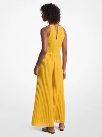 Plissee-Jumpsuit aus Georgette mit Neckholder und Verzierungen