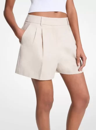Plissierte Shorts aus Leinen und Baumwolle