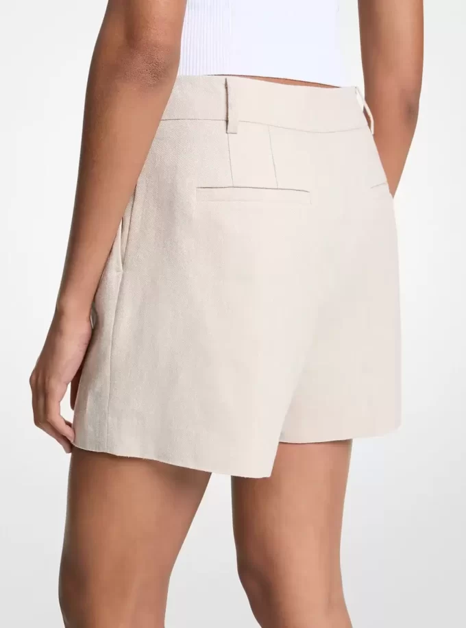 Plissierte Shorts aus Leinen und Baumwolle