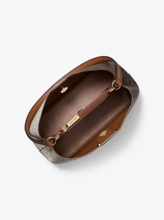 Pratt Medium Zweifarbige Schultertasche mit charakteristischem Logo