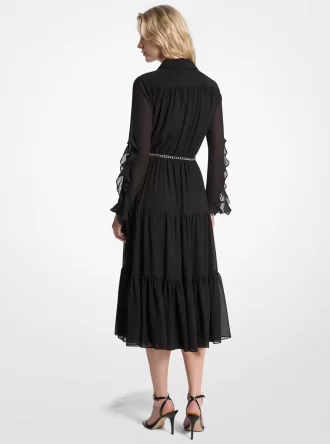 Rüschenkleid aus Georgette, Midi-Länge