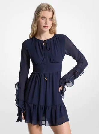 Rüschenkleid aus Georgette mit langen Ärmeln